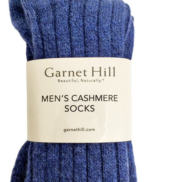 Mens Ribbed 81% Cashmere Mid Calf Socks 10-13 Warm Cozy Garnet Hill Indigo Blue - Picture 5 of 6